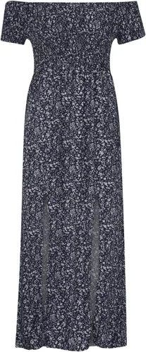 Vista 6 de Vestido largo de verano para mujer, con hombros descubiertos, con abertura, bohemio, floral, cintura imperio, vestido largo para fiesta de playa