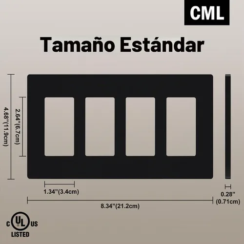 Vista 2 de CML Placa de Pared Decorativa Negra de 4 Posiciones Sin Tornillos, Paquete de 4 Placas de Interruptor de Luz y Cubierta Frontal para Receptáculo