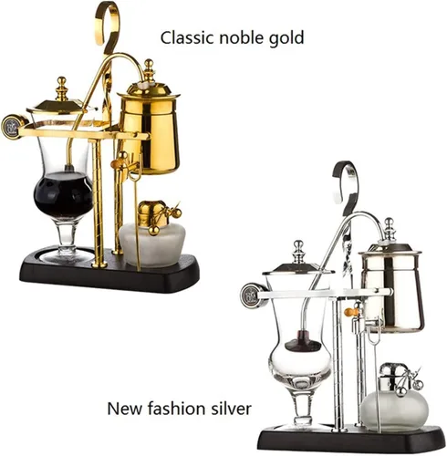 Vista 5 de Sifón Cafeteras Balance Sifón Cafetera Hacer Cafetera Doble Columna Lámpara Contenedor de alcohol, Clásico-Dorado