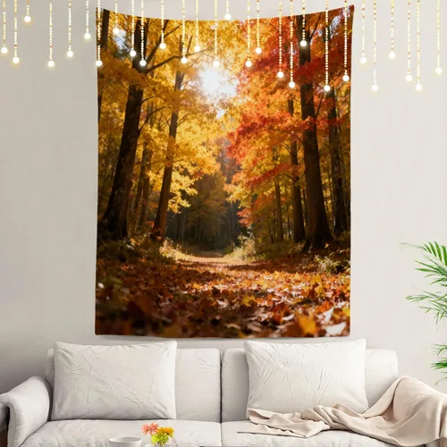 Vista 43 de Shrahala Tapiz de pared de hojas de arce otoñal, hojas rojas sin costuras sobre negro para colgar en la pared, tapiz grande decorativo de fibra