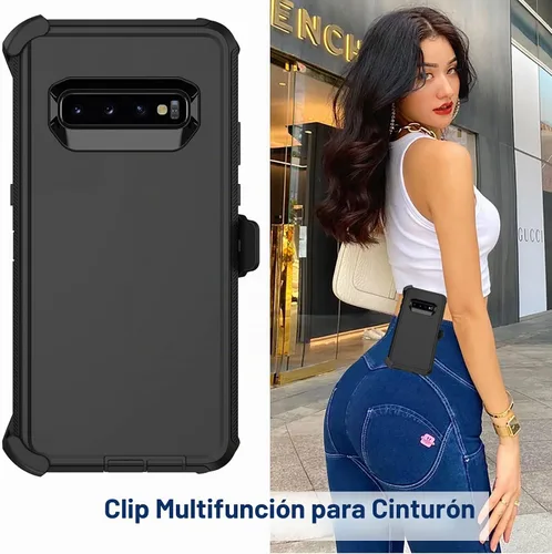 Vista 6 de Funda para Samsung Galaxy S10 con funda de clip para cinturón, 2 protectores de pantalla, [protección contra caídas de grado militar] Funda Negro