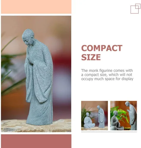 Vista 9 de Happyyami Bonsái - 2 figuras de monje de piedra, estatuas de Buda zen, esculturas de monje de pie para paisaje al aire libre, decoración de jardín