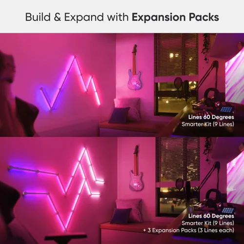 Vista 3 de Kit más inteligente de luces de pared LED Nanoleaf Lines WiFi RGBW de 16M, luces de color atenuables para juegos y decoración del hogar