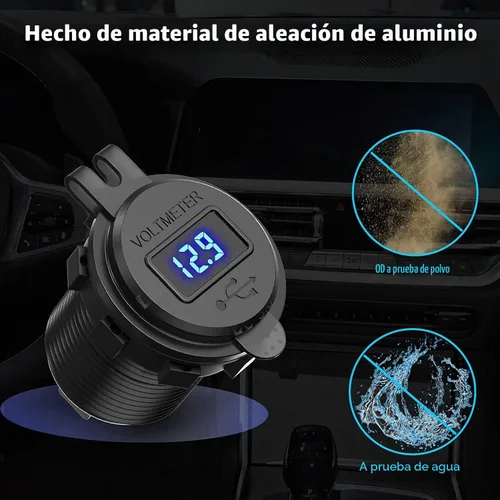Vista 5 de Paquete de 2 salidas USB de 12 V, carga rápida dual 3.0, cargador de aluminio impermeable con voltímetro LED e interruptor de alimentación Paquete