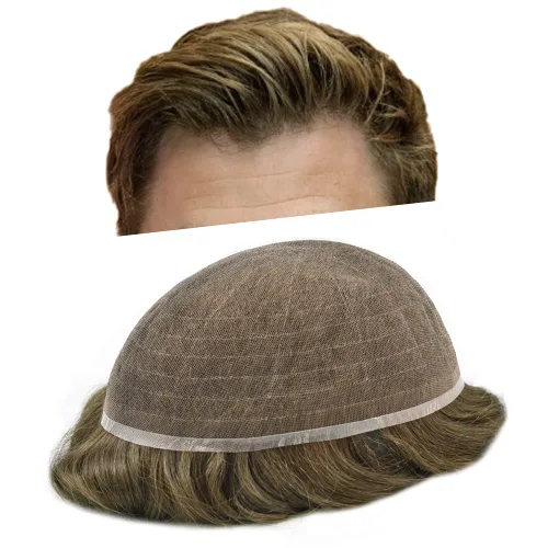 Vista 48 de Completo suizo encaje tupé para hombres pieza de pelo real sistema de reemplazo de cabello humano para hombres Toupee Hairpieces para hombres 7x9