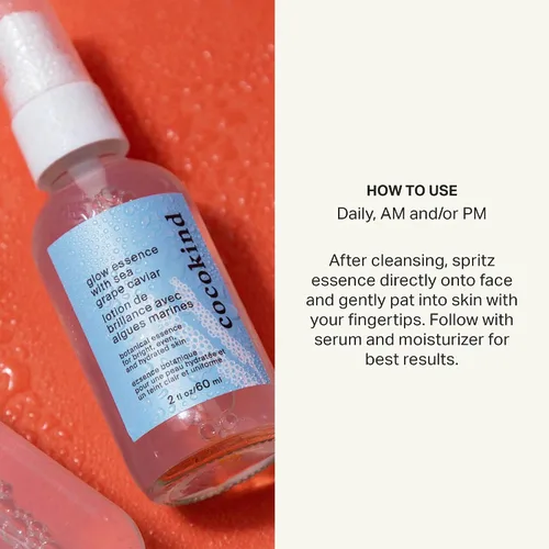 Vista 4 de Cocokind Glow Essence con caviar de uva de mar, imprimación hidratante y niebla facial, hidratante facial con espino amarillo, ácido linoleico