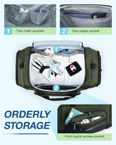 Vista 3 de BAGSMART Bolsa de gimnasio para hombres y mujeres, bolsa de viaje deportiva con compartimento para zapatos y bolsillo húmedo, bolsa de transporte