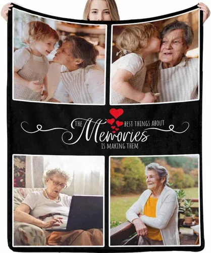Vista 14 de LOSARON Mantas conmemorativas personalizadas con fotos por pérdida de madre, papá, abuela en el cielo en memoria amorosa de flores rojas, 6 fotos