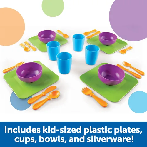 Vista 3 de Recursos de aprendizaje New Sprouts Serve It! Set de vajilla, Interacciones sociales tempranas, 24 piezas, Edades 2+ Accesorios de cocina Play