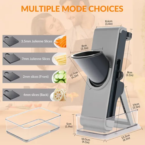Vista 6 de Cortador de mandolina seguro para cocina, cortador de verduras multifuncional FEICO picador de mandolina para verduras y papas vegetales
