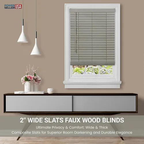 Vista 2 de PowerSellerUSA Persianas sin cordones, privacidad y oscurecimiento de la habitación, mini persiana de madera sintética de 2 pulgadas, tratamiento