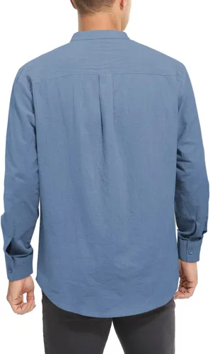 Vista 3 de Camisas de vestir de lino y algodón de manga larga con botones para hombre, ajuste regular