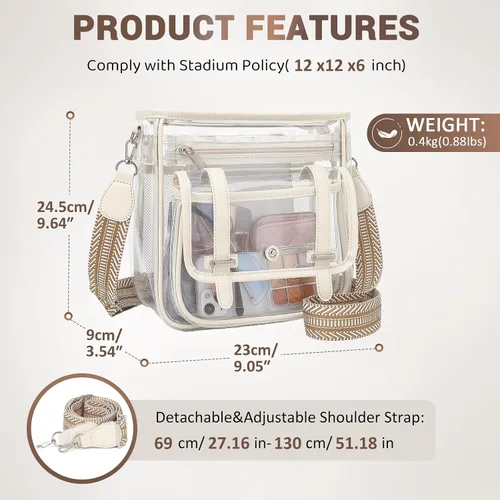 Vista 3 de Bolso Transparente ASKSKY, Bolsos de Bandolera Transparentes de PVC para Mujeres, Bolsa Transparente Resistente para Estadio, Eventos, Bolso