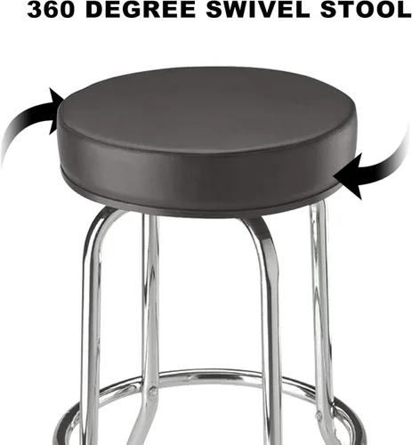 Vista 6 de Torin ATRP6185B-1 Taburete giratorio de bar: Asiento acolchado para garaje/taller con patas cromadas, negro