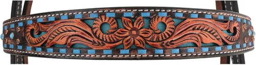Vista 4 de Circle Y Bronco Blue Texas Flower - Cabeza de cuero duradero de 5/8 pulgadas con estilo estándar de mejilla, extremos de punta de lazo y longitud