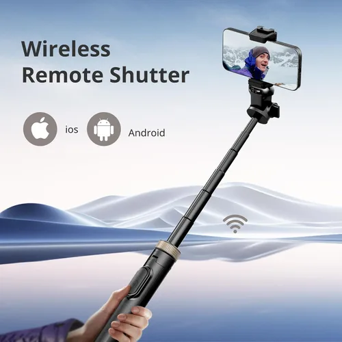 Vista 2 de Sensyne Trípode extensible de 72" para iPhone y Selfie Stick con soporte de teléfono desmontable y control remoto inalámbrico, compatible con todos