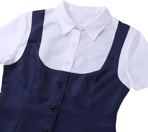 Vista 7 de iEFiEL Disfraz de uniforme de 2 piezas para mujer con corbata, Azul marino y blanco