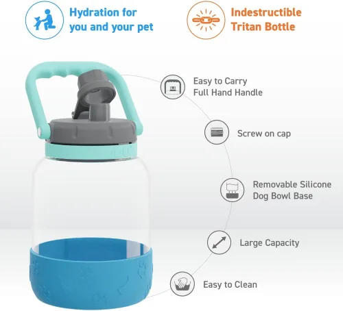 Vista 2 de Asobu Buddy Bottle - Botella de agua aislada de acero inoxidable para con cuenco de agua extraíble para perro y cuenco de almacenamiento de comida