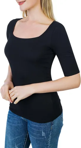 Vista 4 de Camiseta ajustada de media manga con cuello cuadrado para mujer