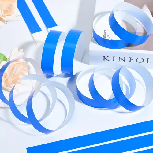 Vista 4 de 300 pulseras para eventos, muñequeras de neón impermeables para fiestas, ligeras pulseras de papel de concierto, bandas adhesivas de mano, color azul