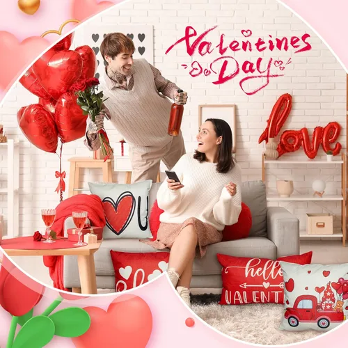 Vista 5 de Newwiee 10 Piezas Fundas de Almohadas Decorativas del Día de San Valentín Decoraciones Corazón Amor Globo Rojo de San Valentín Fundas de Almohadas