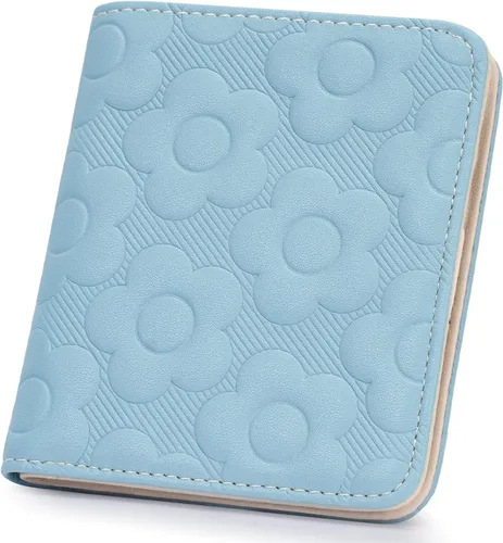 Vista 13 de Billetera para mujer, delgada y pequeña, billetera compacta con RFID, plegable, compacta, para mujer, cartera de cuero en relieve 3D con soporte