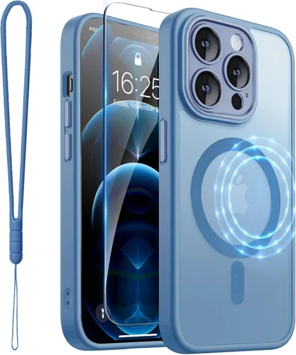 Vista 41 de ROYBENS Funda transparente mate para iPhone 12 Pro-Max compatible con Magsafe, protección completa de lente de cámara, protector de pantalla, correa