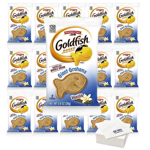 Vista 4 de Goldfish Giant Graham Crackers, sabor canela, paquete de 18 con servilletas del mercado del área de la bahía