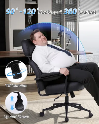 Vista 6 de Silla de oficina grande y alta de 500 libras, silla de escritorio cómoda, silla de computadora de gran tamaño extra ancha, sillas modernas
