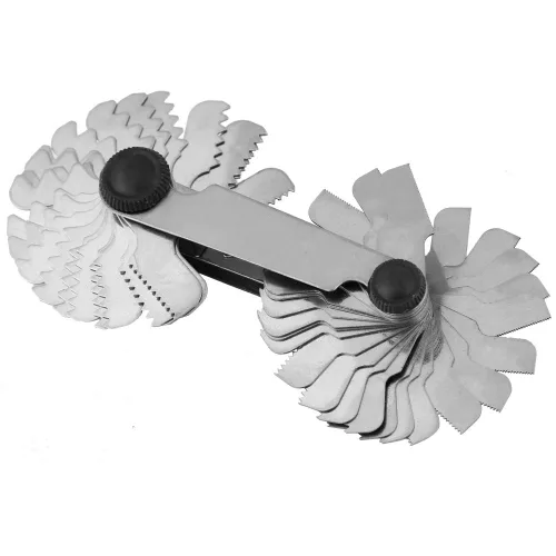Vista 6 de Medidor de paso de tornillo, calibre de rosca, 2 piezas de 60 ° +1 pieza de calibre central de 55 °, juego de herramientas de medición de cola