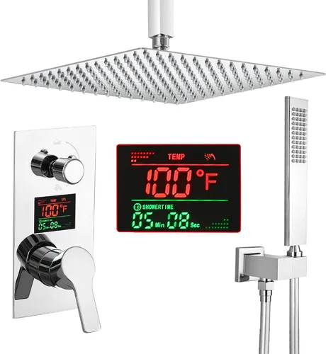 Vista 12 de SKOWLL Sistema de ducha con boquilla de bañera, grifo de ducha y bañera combinado de montaje en pared de 12 pulgadas, cabezal de ducha negro