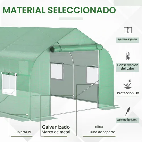 Vista 3 de Outsunny - Invernadero al aire libre de 11.5' x 10' x 6.5', tipo túnel, con ventanas enrollables, puerta con cremallera, cubierta de PE, marco