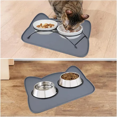 Vista 5 de IYYI Tapete de comida para gatos, tapete de silicona para comida de mascotas para el piso, tapete antideslizante impermeable para alimentación