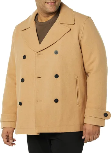 Vista 3 de Tienda Essentials Peacoat de mezcla de lana pesada de doble botonadura para hombre