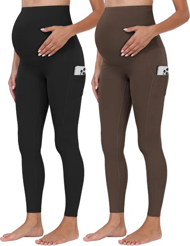 Vista 24 de WHOUARE Leggings de maternidad sobre el vientre con bolsillos para mujer, cintura alta, entrenamiento, pantalones de yoga