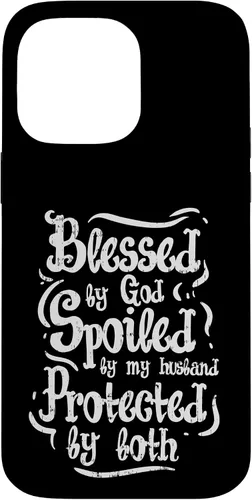 Vista 21 de iPhone 16 Blessed by God Spoiled by My Husband Funny Wife Mom Case