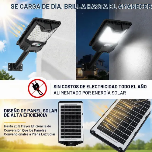 Vista 4 de Luz de calle solar para exteriores, 20000 lm 6500 K impermeable con sensor de movimiento LED luz solar alimentada por energía solar con control