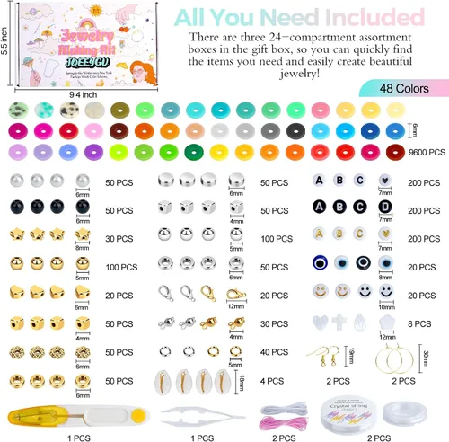 Vista 2 de JQEEYGV Kit para hacer pulseras 3 cajas - 11,000 piezas de cuentas de arcilla - 48 colores de moda de cuentas para kit de pulseras de amistad