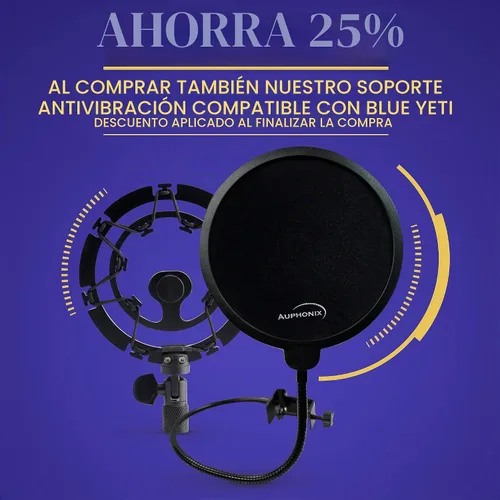 Vista 8 de Filtro de interferencias Auphonix, para micrófono Blue Yeti, Negro