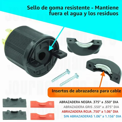 Vista 7 de Journeyman-Pro NEMA TT-30P, 30 amperios, 125 voltios, 3 clavijas macho de hoja recta de 3 clavijas, conector de enchufe para remolque, color negro