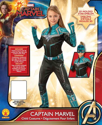 Vista 3 de Traje de disfraz de Capitán Marvel Kree, grande verde azuladonegro