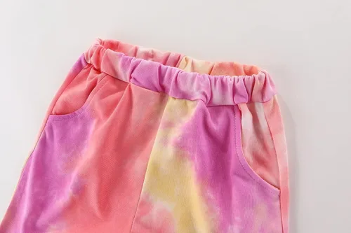 Vista 4 de BOMDEALS Conjunto de 2 piezas de ropa de teñido anudado casual con capucha de manga larga para niñas pequeñas