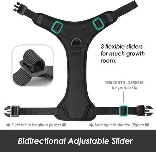 Vista 5 de Arnés para perro sin tirones, chaleco para cachorro con clip frontal para perros pequeños, medianos y grandes (negro, XS)