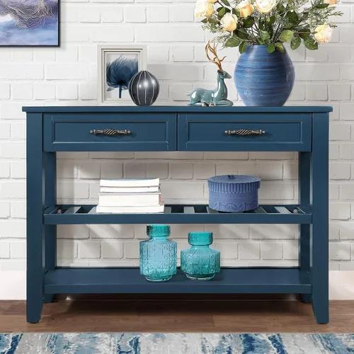 Vista 12 de Mesa consola de madera maciza de 42 pulgadas para entrada, mesa de sofá con cajones Farmhous Sofa Table with Storage Cabinets & Drawers,Solid Wood