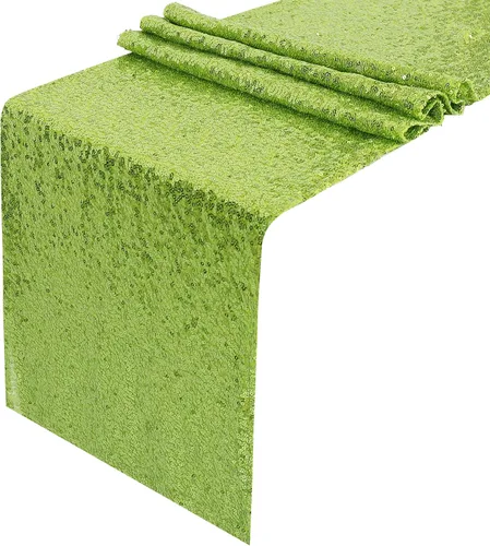 Vista 3 de Camino de mesa del día de San Patricio, camino de mesa de lentejuelas verde manzana con purpurina de 12 x 108 pulgadas para suministros de fiesta