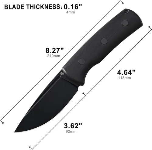 Vista 3 de Petrified fish PFP01F Beluga Cuchillo de hoja fija, hoja de satén N690 de 3.62 pulgadas, cuchillo de hoja fija G10/Micarta de 5.85 onzas para Negro