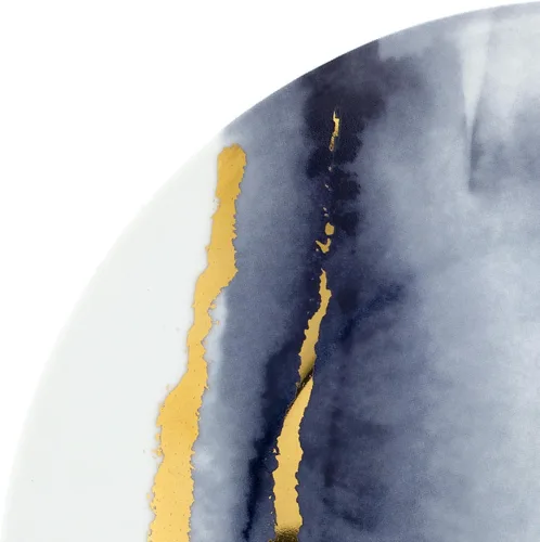 Vista 4 de Euro Porcelain Juego de comedor de mármol azul de 16 piezas, vajilla de porcelana fina con servicio de acento de placa de oro de 24 quilates para 4