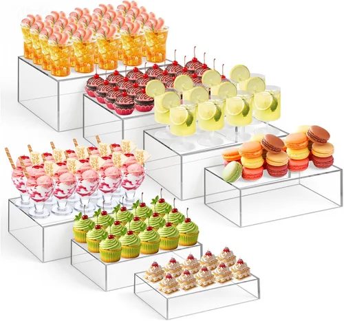 Vista 16 de Leinuosen Juego de 7 Elevadores Grandes para Buffet de 6" a 12" Caja de Exhibición de Acrílico Elevador de Mesa de Postres para Catering Soporte