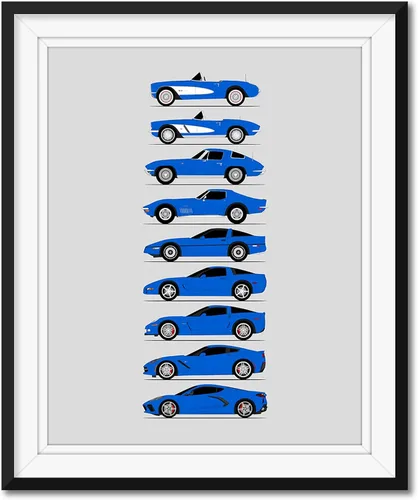 Vista 15 de Idea Network Póster hecho a mano compatible con Chevy Corvette Generations (perfil lateral) impresión de Chevrolet (C1 C2 C3 C4 C5 C6 C7 C8) – Rojo