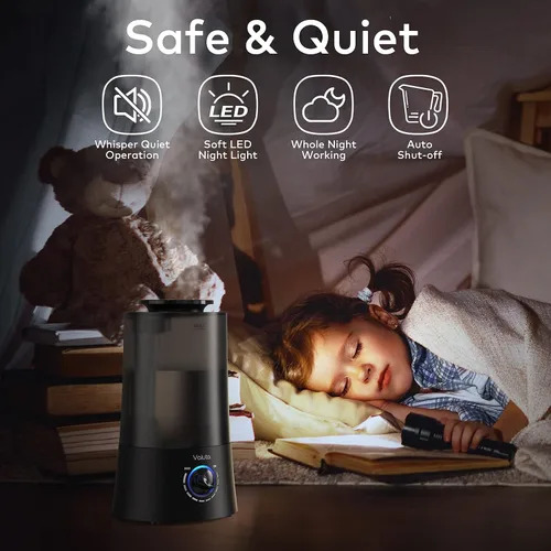 Vista 5 de Humidificadores para dormitorio, humidificador de niebla fría de 4 L, difusor de aceite de llenado superior, humidificadores ultrasónicos
